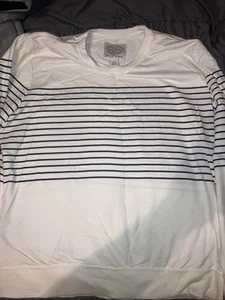 St John’s Bay Sweater Mens Large L White With Blue Stripes - Picture 1 of 2