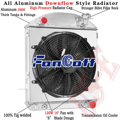 For 1917-1927,1920 Ford Model T Bucket Chevy V8 Engine 3Row Radiator Shroud Fan Foto 1 de 4