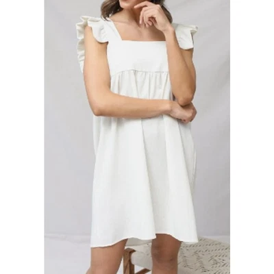 2HEARTS SZ S Off White Square Neck Pullover Ruffle Sleeve Babydoll Dress NWT 0B4 - Image 1 of 4