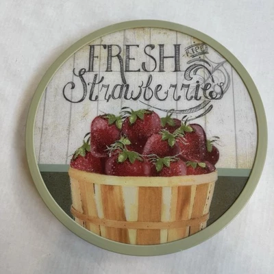 Lazy Susan Turntable 12” Fresh Strawberries Basket Design, Green Border - Image 1 of 4