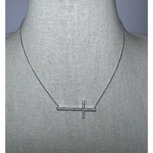 Sterling Silver 925 Sideways Cross Necklace - Picture 1 of 5