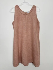 Vestido 100% Lino Mujer Talla Única Rosa Lino Cambio Arcilla Neutro Hecho en Italia - Imagen 1 de 8