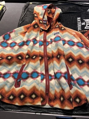 Patagonia Hooded Synchilla Poncho Fleece Women M/L Full Zip Navajo Aztec Print - Image 1 of 4