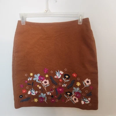 Falda Boden Talla US 8 Mujer Olivia Bordada Floral Pájaros Marrón Mini Marrón Foto 1 de 4