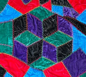 Antiker Crazy Quilt Block Samt Stern unbenutzt groß 21" lebendige Juwelentöne - Bild 1 von 6