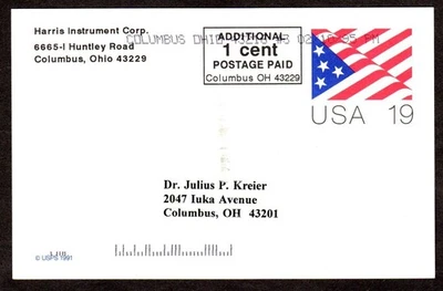 Privately Revalued UX153 Columbus, OH postal card, 1 of only 200, with documents - Image 1 of 2