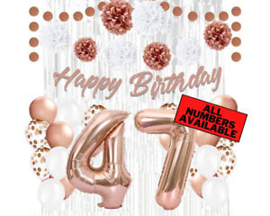 Rose Gold 47th Birthday Decorations for Girls - 40" Number Balloons & More