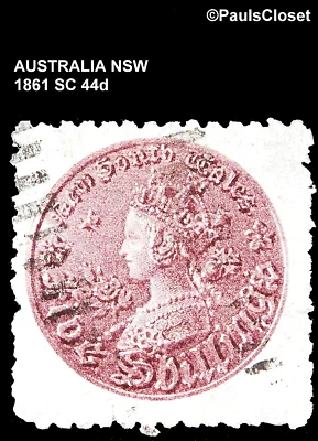 NSW 1861 SC 44d QUEEN VICTORIA 5/s PÚRPURA P10 USADO WM 53 F/VF Foto 1 de 2