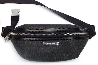 MICHAEL KORS BELT WAIST BAG FANNY PACK CROSSBODY BLACK LOGO O/S NEW AUTHENTIC - Image 1 of 4
