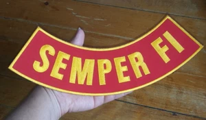 LARGE 4" X 12" SEMPER FI ROCKER MOTORCYCLE BIKER JACKET VEST MILITARY PATCH - Picture 1 of 10