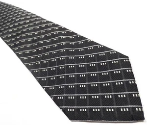 Faconnable Mens Tie Black 100% Silk | Geometric Pattern Necktie Made in Italy - Picture 1 of 10
