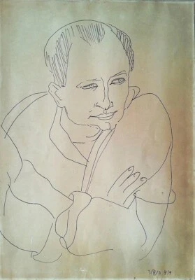 David Hendler: Retrato de hombre años 40/tinta judía israelí mediados de siglo moderna Foto 1 de 3