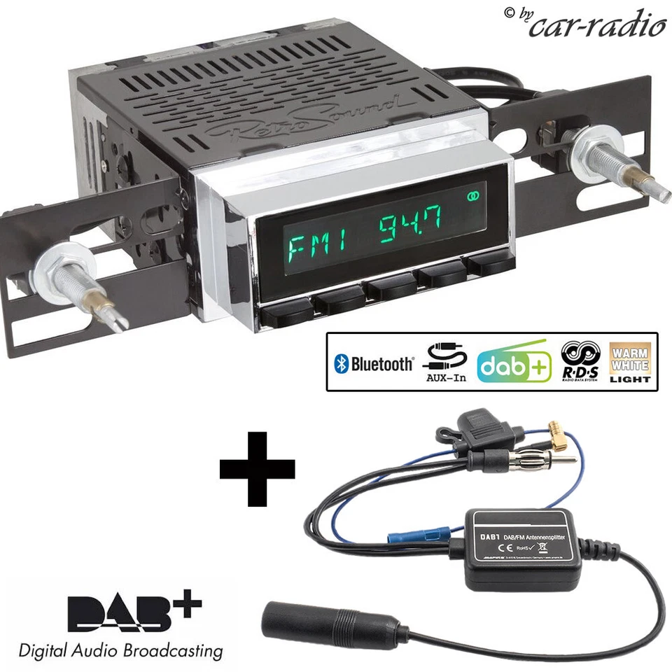 RetroSound Radiomodul Motor-1DAB-1 mit Chrome B Display und DAB Antennensplitter - Bild 1 von 4