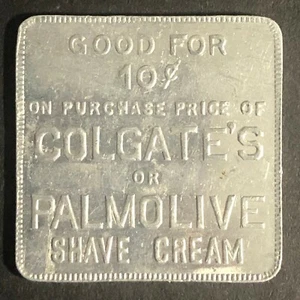 Scarce Vintage "G/F 10c" Colgate's or Palmolive Shave Alum Token c1920's 27mm - Picture 1 of 3