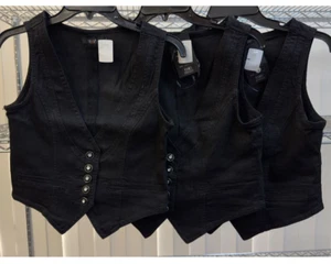 Wholesale Lot 3 Women Black Denim Vest Coat Jacket Sleeveless Outwear Mixed Size - Picture 1 of 6