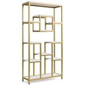 Frailey 71 in. Gold White Tall 11-Tier Large Open Display Bookshelf Geometric Cu - Picture 1 of 8