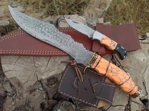 Cuchillo Bowie de lujo de acero Damasco hecho a mano de 14" mango de piedra turquesa con funda - Imagen 1 de 1