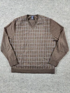Gap 100% Merino Wool Sweater V Neck Mens Sz XL Brown Thin Professor Grandpa - Picture 1 of 9