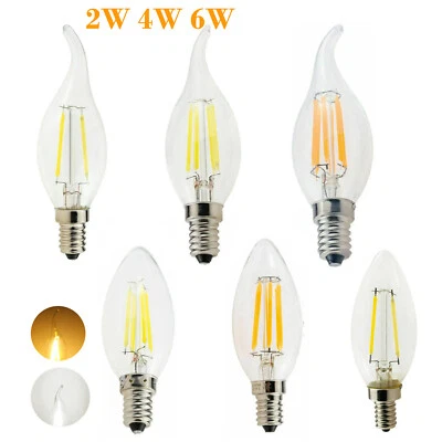 2w 4w 6w Led Filament Bulb E14 220v Vintage Edison Warm White Flame Shaped Light - Image 1 of 4