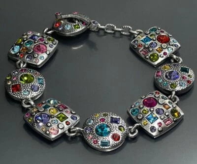 Patricia Locke USA Mythic Water Lily Silver Plate Facet Crystal Bracelet 8” 2007 - Image 1 of 4