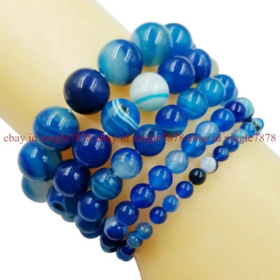 Brazalete elástico natural 6/8/10/12/14 mm multicolor a rayas ágata cuentas redondas Foto 1 de 4
