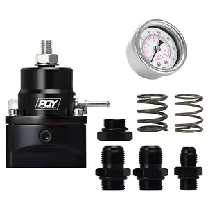 Black Adjustable EFI Fuel Pressure Regulator Bypass Gauge 6AN 8AN Fitting Spring - Picture 1 of 12