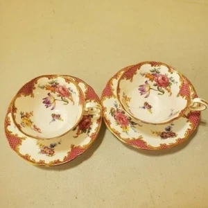 Vintage Aynsley Rosa Wilton Bone China Teetassen & passende Untertassen - Bild 1 von 6