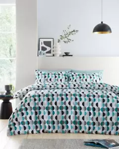 SET PIUMONE STAMPATO GEOMETRICO ECLIPSE TEAL. SINGOLA, DOPPIA O KING SIZE - Foto 1 di 2
