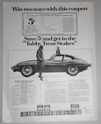 1967 Tabby Cat Food Vintage Print Ad Pet Treat Jaguar XKE Woman Fur Coat Coupon