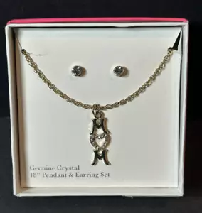 Genuine Crystal 18" Pendant Necklace & Earring Set MOM Heart Gold-Tone NEW - Picture 1 of 3