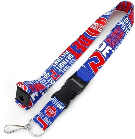 Detroit Pistons Basketball Logo NBA Dynamic Lanyard Keychain w/ Safety Clip Cover