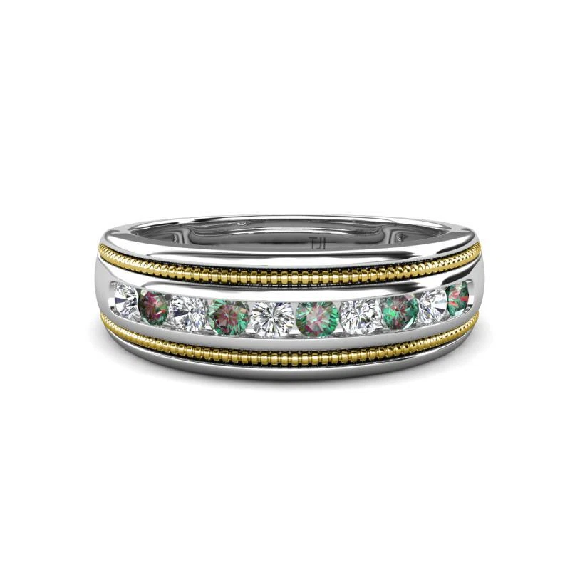 Natural Diamond & Lab Created Alexandrite Men Wedding Band 14K Gold JP:323171 - Image 1 of 1