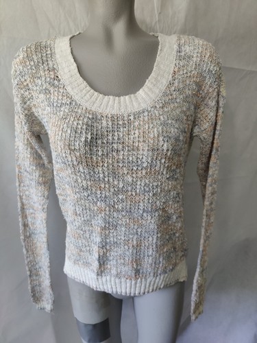 OFF WHITE Maglione Mudd avorio bianco sporco variegato scollo a scoop pizzo dietro taglia S