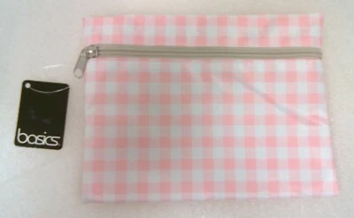 Flat Cosmetic Bag Pink & White Plaid Zipper Case Bank Pencil Coin Money Bag NEW - Image 1 of 4