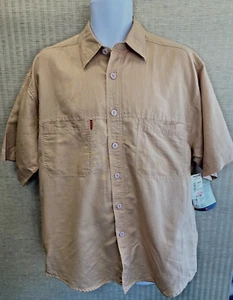 NWT Vintage Bugle Boy Tan Shirt Mens Size L Relaxed Fit Short Sleeve Button up - Picture 1 of 6