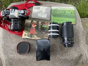 CANON AE-1 35MM CAMERA W/MANUALS, LENSES, FILTERS, SPEEDLITE FLASH - Picture 1 of 21