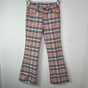 Pantaloni Levi's Sta-Prest Plaid fondo a campana, multicolore, vintage anni 70 retrò - Foto 1 di 9