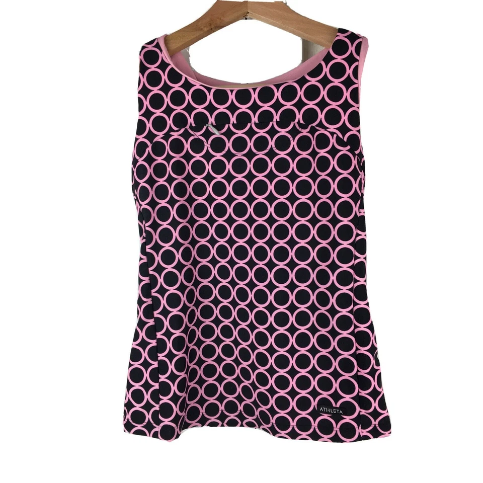 Camiseta sin mangas Athleta para mujer S negra rosa geométrica incorporada sujetador atlético espalda deportiva Foto 1 de 4