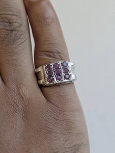 Vintage Ethnic 925 Sterling Silver Ring With Ruby Root Stones - UK Size O - Picture 1 of 6