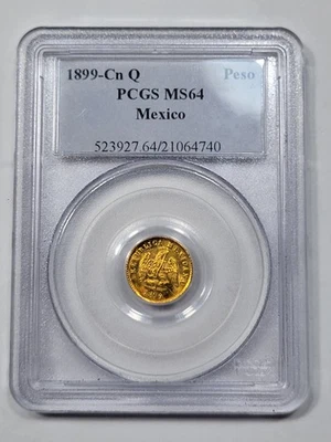 Oro 1899 Cn Q México 1 Peso PCGS MS64 Brillante Gema Brillo Original *M47 Foto 1 de 4