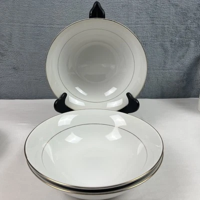 JC PENNEY Home Collection 9” Soup Bowls White Gold Rim Pattern - Set Of 3 - Image 1 of 4