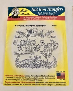 Aunt Martha's 3899 BASKETS BASKETS Blue Label Iron Embroidery Pattern Transfer - Picture 1 of 1