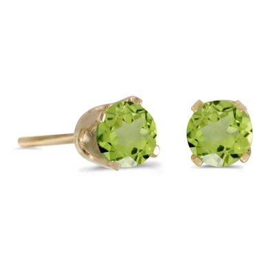 LXR 14k Gelbgold 4 mm Rund Peridot Stecker Ohrringe 0.48 ct - Bild 1 von 3
