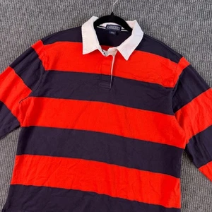 De Colección Lands' End Niños XL 18-20 Camisa de Rugby Roja Azul Marino Rayas Polo Años 90 Preppy Adulto S - Imagen 1 de 8