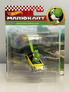 Hot Wheels Mario Kart Yoshi Sports Coupe with Parafoil Glider die-cast toy car - Picture 1 of 6