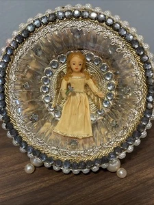 Vintage Christmas Angel Diorama Ornament Foil Rhinestone Bead Trims handmade - Picture 1 of 13