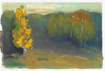 original painting 20 x 30 cm 69TU artwork oil paints modern landscape - Image 1 of 3