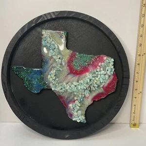 Funkelnde Texas State Geode Wandbild Amazonit rosa blau weiß Harz gerahmt - Bild 1 von 14
