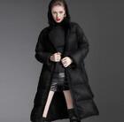 Women White Duck Down Coat Hooded Jacket Mid-Length Thick Overcoat Warm Belted