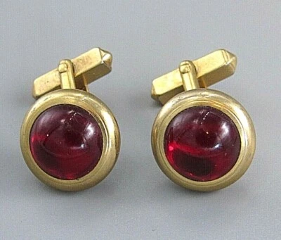 Mens Vintage RUBY RED ART GLASS CUFFLINKS Costume Jewelry T79 - Image 1 of 4